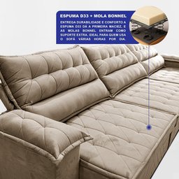 Sofá Retrátil e Reclinável 3,60m com Molas e Espuma D33 Thunder Velusoft Bege Cama Inbox - 3