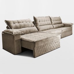 Sofá Retrátil e Reclinável 3,60m com Molas e Espuma D33 Thunder Velusoft Bege Cama Inbox - 5