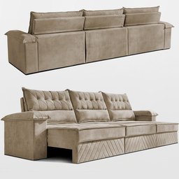 Sofá Retrátil e Reclinável 3,60m com Molas e Espuma D33 Thunder Velusoft Bege Cama Inbox - 6