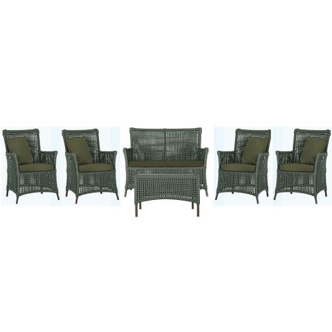 Jogo Sofá 4 Poltronas e Mesa Igapó Marrom E13 Trama Original Verde