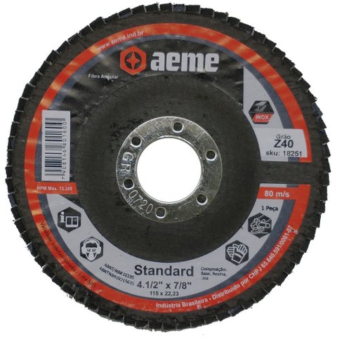 Disco Flap Aeme Standard Fibra Angular Zircônio 4.1/2" (115mm) 10 Unidades