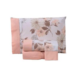 Jogo de Lençol Naturale Estampado Queen 4 Peças Ponto Palito Percal 180 Fios - Salmão Floral - 5