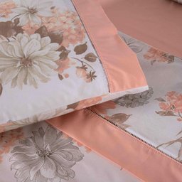 Jogo de Lençol Naturale Estampado Queen 4 Peças Ponto Palito Percal 180 Fios - Salmão Floral - 6