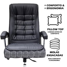 Cadeira Presidente Preta Computador Big Molas Couro Sintético - 1