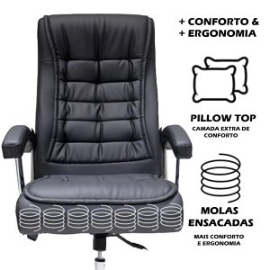 Cadeira Presidente Preta Computador Big Molas Couro Sintético