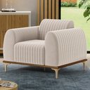 Ver imagem 2 de Kit 02 Poltronas Decorativa Base de Madeira Castanho e Pés Metalizado D'ouro Molino D02 Bouclê Creme