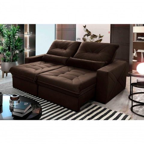 Sofá Retrátil Reclinável Sevilha 3,00m Suede Velut Marrom Molas Ensacadas - King House