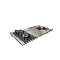 Pia Fogão Gás 2 bocas Fabrinox 120x55cm, cuba direita, furo para torneira, válvula e sifão - 4