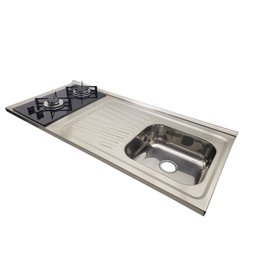 Pia Fogão Gás 2 bocas Fabrinox 120x55cm, cuba direita, furo para torneira, válvula e sifão - 3