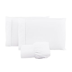 Jogo Lençol 400 Fios Ponto Palito Cama Casal 3pçs Poliéster - Branco - 1