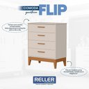 Ver imagem 6 de Jogo de Quarto Infantil Flip Guarda Roupa 4 Portas e Cômoda 4 Gavetas Areia Fosco - Reller Móveis