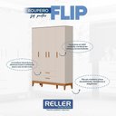 Ver imagem 2 de Jogo de Quarto Infantil Flip Guarda Roupa 4 Portas e Cômoda 4 Gavetas Areia Fosco - Reller Móveis