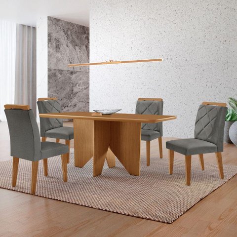 Mesa Evora 120 Mdf com 4 Cadeiras Melissa Linho Grafite-naturalle-naturalle