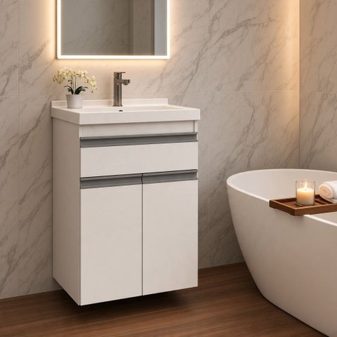 Gabinete de Banheiro com Lavatório 50cm Movel na Caixa