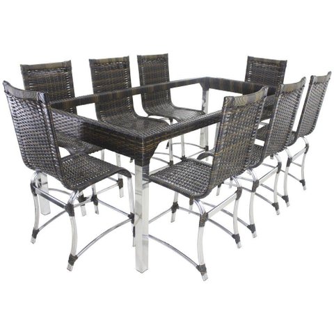 8 Cadeiras e Mesa Jantar Haiti Alumínio Cozinha Edícula Pedra Ferro