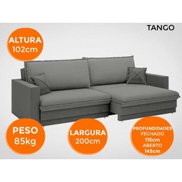 Sofá Tango 2,00M Sem Caixa, Retrátil e Reclinável Velosuede Grafite - Netsofás - 7