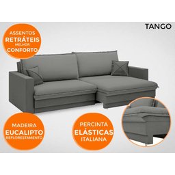 Sofá Tango 2,00M Sem Caixa, Retrátil e Reclinável Velosuede Grafite - Netsofás - 5
