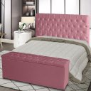 Ver imagem 2 de Kit Cabeceira de Cama Box e Calçadeira Baú Paris Queen 160 Cm Capitonê Suede Rosa Bebê do Lar Móveis