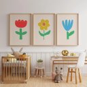 Ver imagem 1 de Kit 3 Quadros Decorativos Infantil - Floralis NO2 - 30x40 - Moldura Madeira