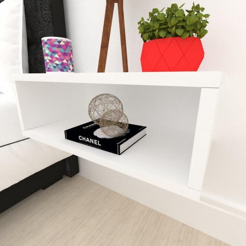 Aparador Mesa de Cabeceira Branco Off White Moderno Simples Bancada Suspensa