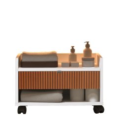 Gabinete Armário Organizador para Banheiro com Rodizios e Gaveta Prisma - Branco com Ripado - 3