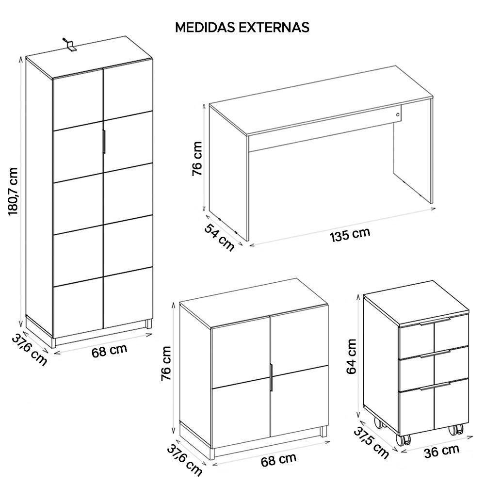 Kit Conjunto Escritório 8 Peças Cubic Branco Caemmun - 3