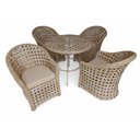 Ver imagem 1 de Cadeiras Área Externa Jogo 4 Cadeiras e Mesa Redonda 90 Cm Fibra Sintética Cor Palha Natural Jardim
