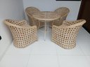 Ver imagem 2 de Cadeiras Área Externa Jogo 4 Cadeiras e Mesa Redonda 90 Cm Fibra Sintética Cor Palha Natural Jardim