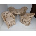 Ver imagem 3 de Cadeiras Área Externa Jogo 4 Cadeiras e Mesa Redonda 90 Cm Fibra Sintética Cor Palha Natural Jardim