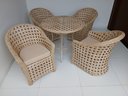 Ver imagem 3 de Cadeiras Área Externa Jogo 4 Cadeiras e Mesa Redonda 90 Cm Fibra Sintética Cor Palha Natural Jardim