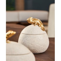 Caixa Pote Organizador Decorativo Camaleão Polirresina Mart:dourado - 2