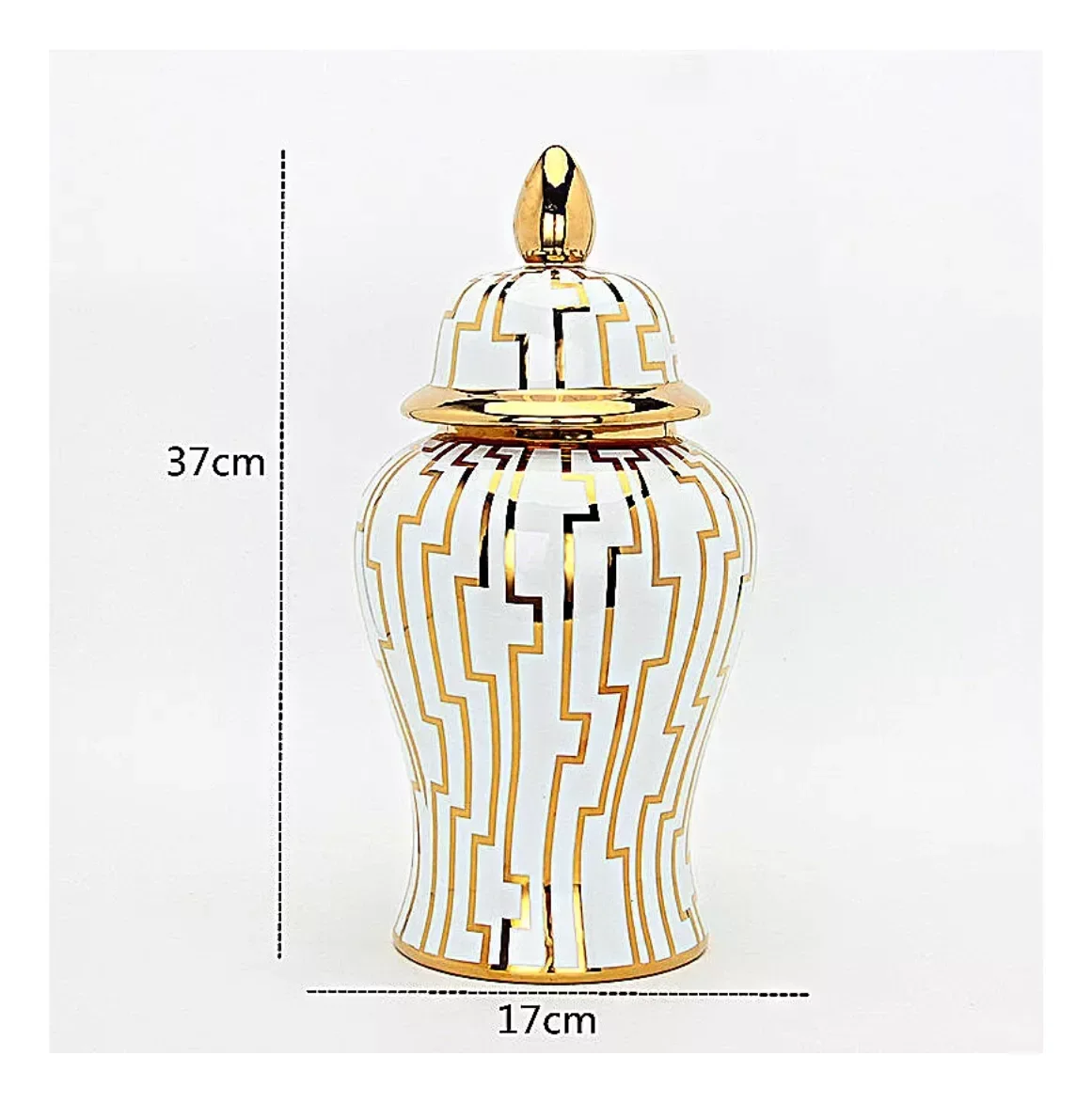 Vaso Decorativo Porcelana Chinesa Branco Dourado 37x17 - 7