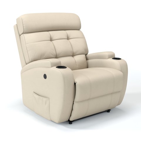 Poltrona do Papai Reclinável em Couro Bovino Cor Bege Reclinação Elétrica - Modelo Florença
