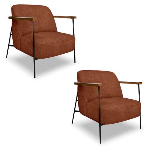 Kit 2 Poltronas Decorativa Celeste Linho Bouclê Base de Ferro Preto - Pallazio Marrom