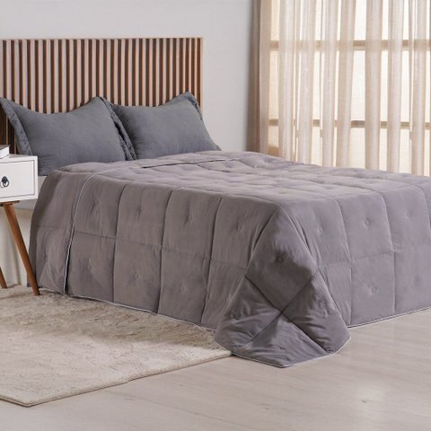 Edredom Casal Toque de Plumas 260 Fios New 180x220cm Tessi Ardósia