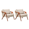 Kit 2 Poltronas Decorativa Mona Luxo Linho Bege Claro e Base Madeira Maciça - 1