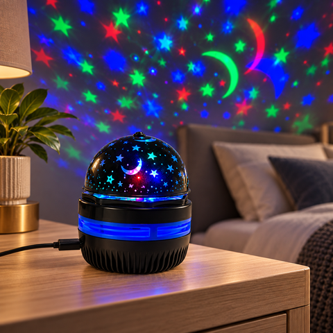 Mini Projetor LED Star Light USB 12V Bivolt Luz Noturna com Estrelas e Luas para Quarto