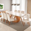 Ver imagem 6 de Conjunto Sala de Jantar 8 Lugares Retangular Tampo em Vidroe MDF Rubhe Yescasa Bege/Mel/Off White