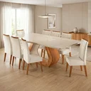 Ver imagem 1 de Conjunto Sala de Jantar 8 Lugares Retangular Tampo em Vidroe MDF Rubhe Yescasa Bege/Mel/Off White