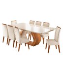 Ver imagem 2 de Conjunto Sala de Jantar 8 Lugares Retangular Tampo em Vidroe MDF Rubhe Yescasa Bege/Mel/Off White