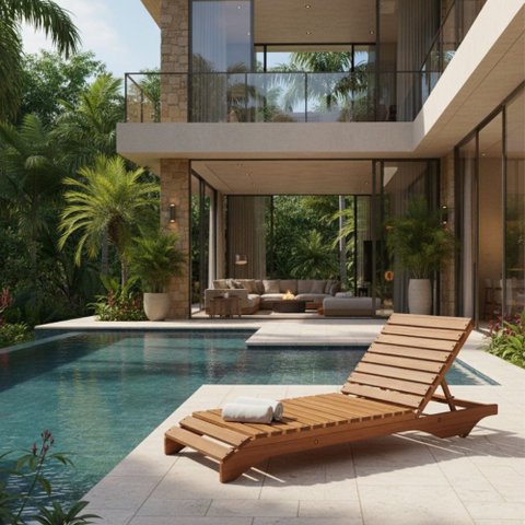 Espreguiçadeira Reclinável em Madeira Maciça para Piscina Jardim Área Externa