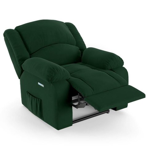 Poltrona do Papai Reclinável Pietra Elétrica Led Massagem Fh9 Veludo Verde - Mpozenato