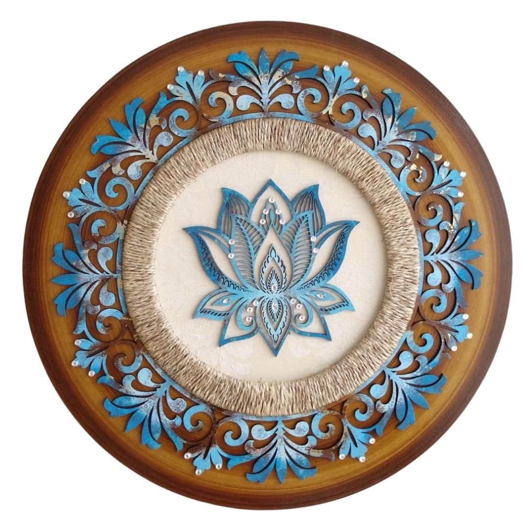 Mandala Flor de Lotus Mini Azul 50x50cm Oficina da Arte Brasil