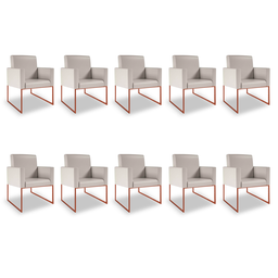 Kit 10 Poltronas Recepção Courino 3 Cores - Base Ferro Cobre - Bege - 1