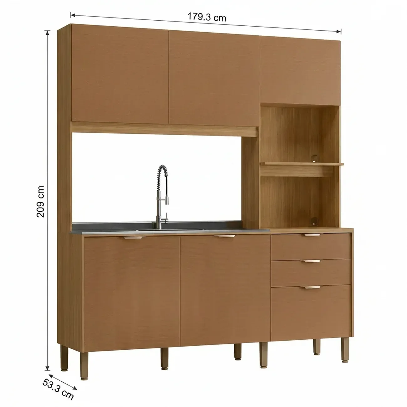 Ver imagem 3 de Cozinha Compacta 6 Portas 2 Gavetas Viva 179,3 cm Marrom Freijó/Caramelo