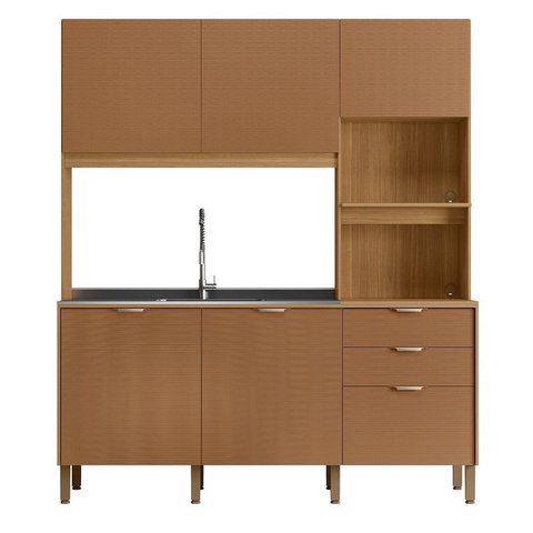 Cozinha Compacta 6 Portas 2 Gavetas Viva 179,3 cm Marrom Freijó/Caramelo
