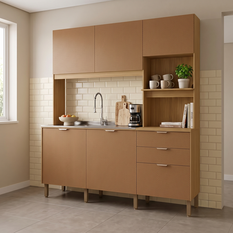 Cozinha Compacta 6 Portas 2 Gavetas Viva 179,3 cm Marrom Freijó/Caramelo