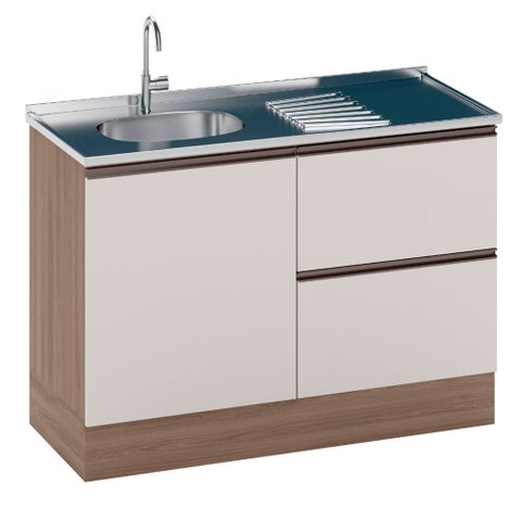 Balcão Etna para Pia Deslocada com Porta Talher 1 Porta e 3 Gavetas Poliman Moveis