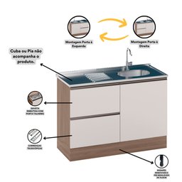Balcão Etna para Pia Deslocada com Porta Talher 1 Porta e 3 Gavetas Poliman Moveis - 5