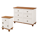 Ver imagem 1 de Conjunto 1 Mesa de Cabeceira Retrô + 1 Cômoda 6 Gavetas Off White/Nogueira